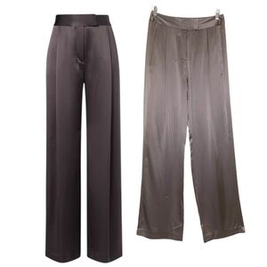 The Sei 100% Silk Wide Leg Pants Taupe Brown Sz 10 Pleated Trousers Quiet Luxury